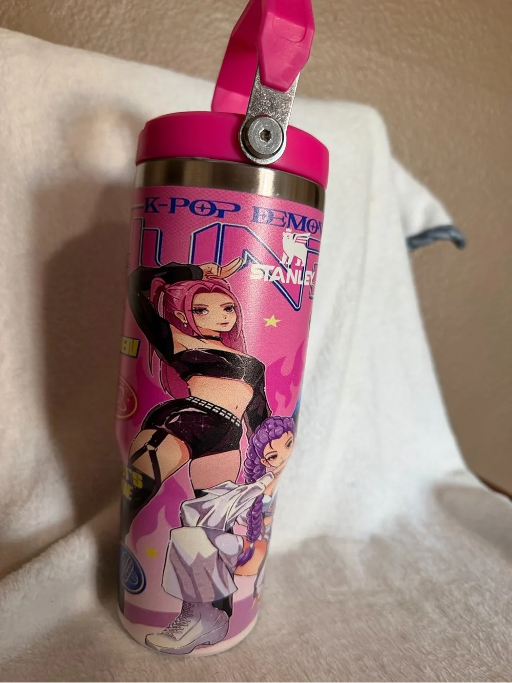 Stanley Pink Anime Character Travel Tumbler with Bright Handle